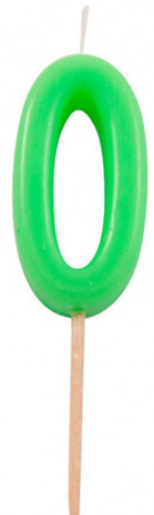 verjaardagskaars Cijfer 0 junior 10 x 2,5 cm wax groen