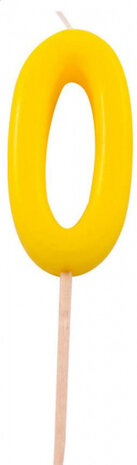 verjaardagskaars Cijfer 0 junior 10 x 2,5 cm wax geel