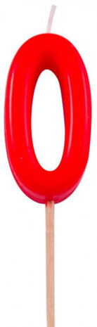 verjaardagskaars Cijfer 0 junior 10 x 2,5 cm wax rood