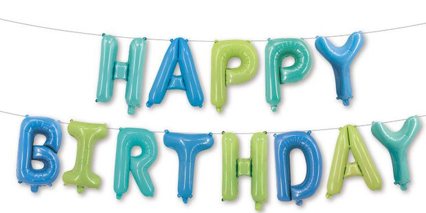 feestletters Happy Birthday junior 400 cm folie groen/blauw