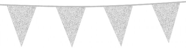 vlaggenlijn Glitter 6 meter 30 x 20 cm papier zilver