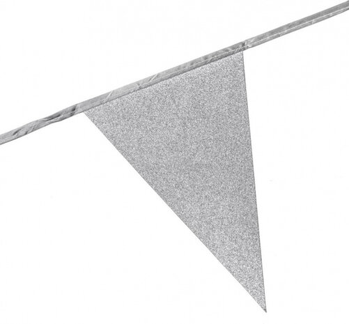 vlaggenlijn Glitter 6 meter 30 x 20 cm papier zilver