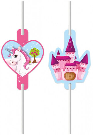 rietjes Unicorn 22 x 0,5 cm papier wit/roze 4 stuks