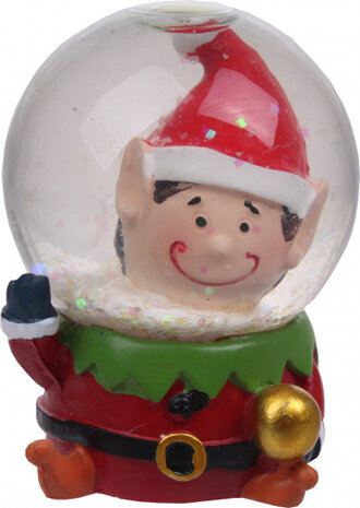 sneeuwbol Elfje 4,5 x 6 cm glas rood/wit