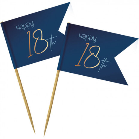 cocktailprikkers Elegant 18 Jaar bamboe blauw 36 stuks