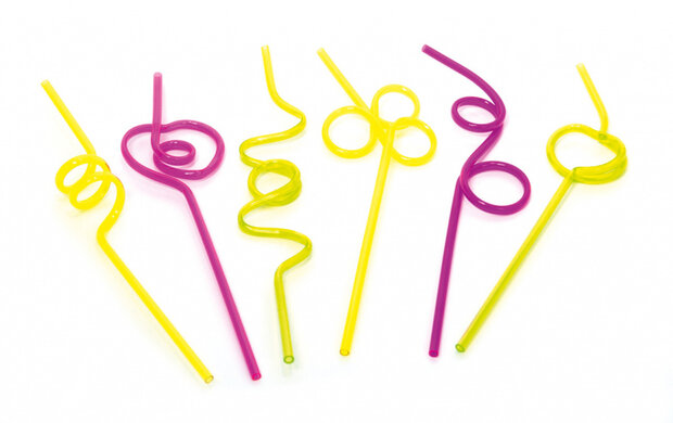 kronkelrietjes junior roze/geel 6 stuks