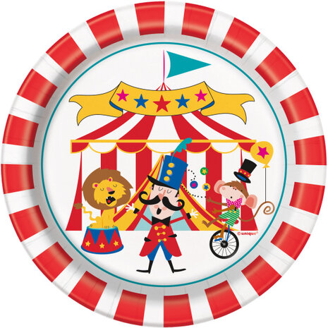 papieren feestborden Circus Carnaval 18 cm 8 stuks