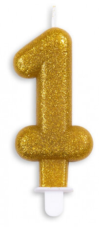 verjaardagskaars Glitter Nummer 1 wax 7 cm goud
