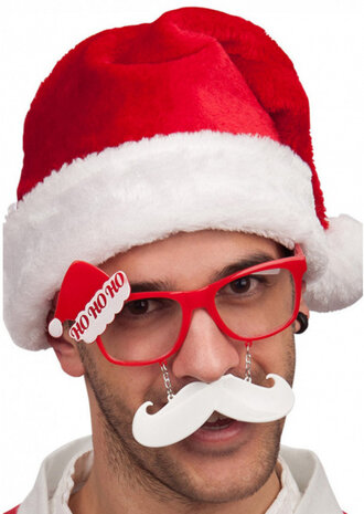 bril Xmas met snor rood/wit one-size