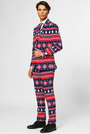 verkleedpak Nordic Noel heren polyester blauw/rood mt 52