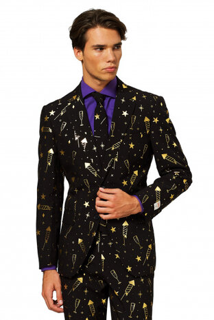 verkleedpak Fireworks heren polyester zwart/goud mt 54