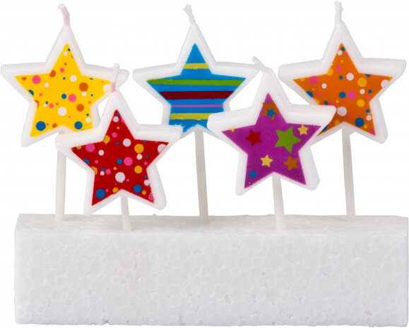 verjaardagkaarsjes Stars 19 gram wax wit 5 stuks