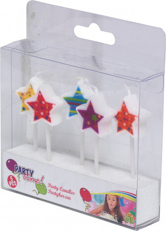 verjaardagkaarsjes Stars 19 gram wax wit 5 stuks