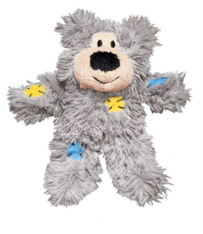 kattenspeelgoed Patchwork Bear 12,5 cm polyester grijs