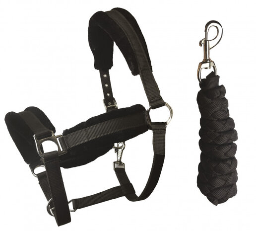 halsterset Wooly Full nylon/fleece zwart 2-delig