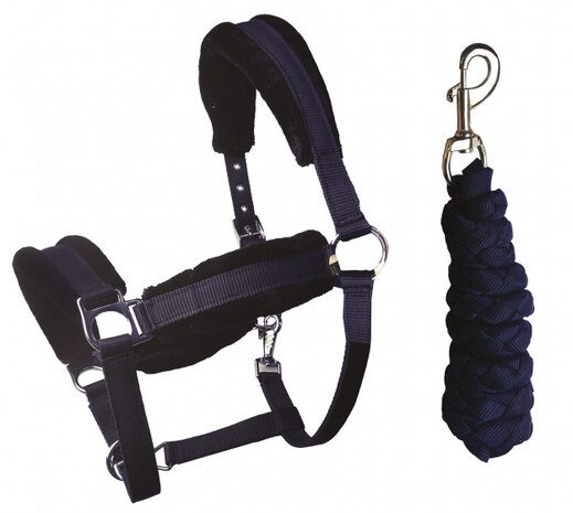 halsterset Wooly Full nylon/fleece blauw 2-delig