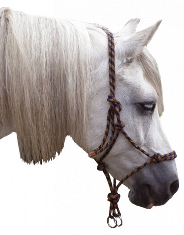 touwhalster paard cob nylon bruin/marineblauw