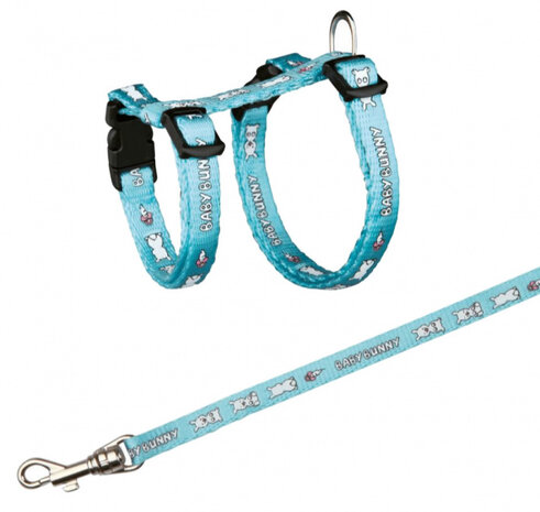 konijnentuig met riem 20-33 cm nylon blauw