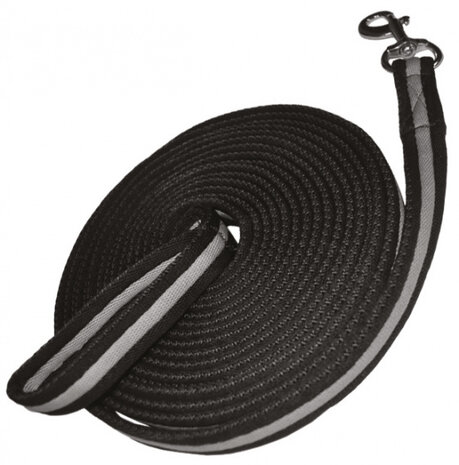longeerlijn met karabijnhaak polyester 8 meter zwart/grijs