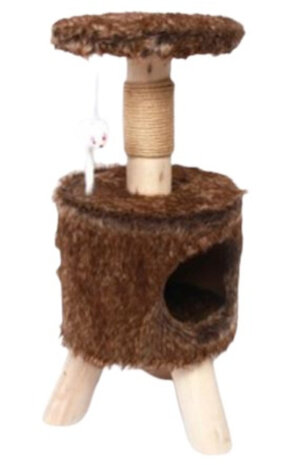 krabpaal 28 x 28 x 66 cm hout/pluche/sisal bruin