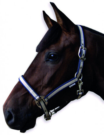 halster verstelbaar leer/nylon lichtgrijs/donkerblauw