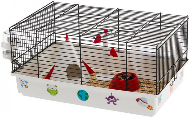 hamsterkooi Space 46 x 29,5 x 23 cm staal wit/zwart