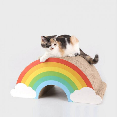 krabbord Regenboog katten 74 x 19 cm karton bruin