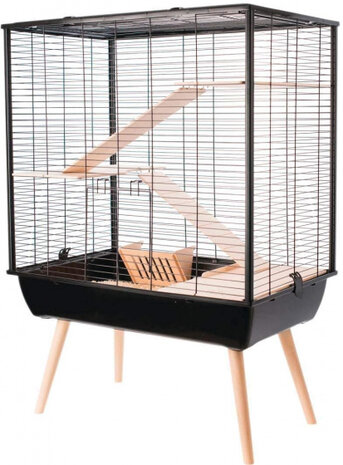 knaagdierkooi Neo 78 x 48 cm staal/hout zwart