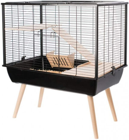 knaagdierkooi Neo 78 x 48 cm hout/staal zwart
