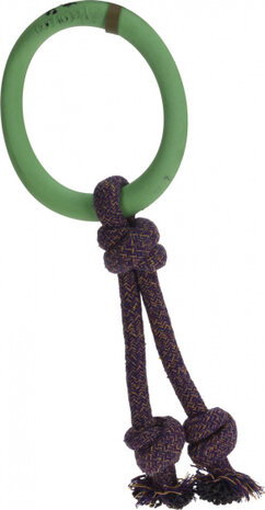 hondentouw met ring 18 x 27 cm rubber/katoen groen/paars