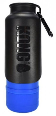 hondendrinkfles H2O 740 ml RVS/siliconen blauw/zwart