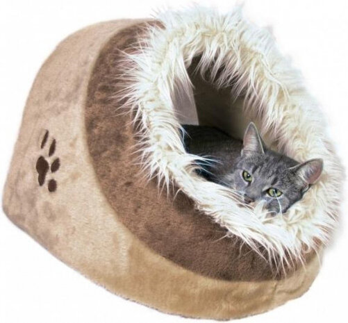 kattenmand Iglo Minou 41 x 35 cm pluche bruin/beige
