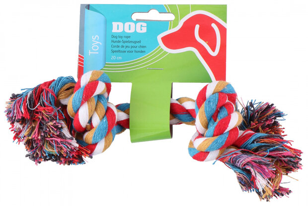 hondenspeeltouw 20 cm nylon blauw/geel