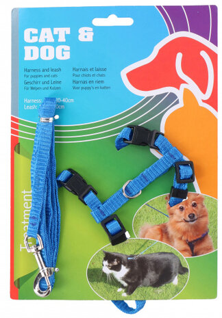 honden-/kattentuigje 30-40 x 120 cm nylon blauw 2-delig