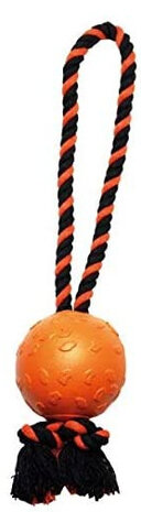 hondenspeelgoed bal met touw 25 cm foam oranje