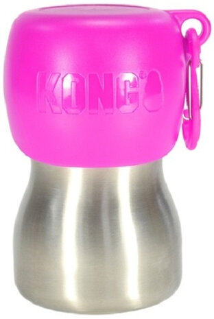 hondendrinkfles H2O 280 ml RVS chroom/roze
