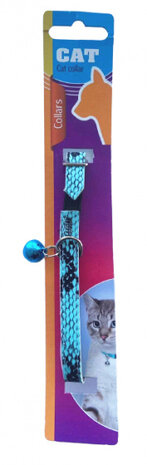 kattenhalsband 23-27 cm kunstleer blauw/zwart
