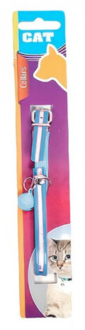 kattenhalsband 23-27 cm kunstleer blauw/zilver
