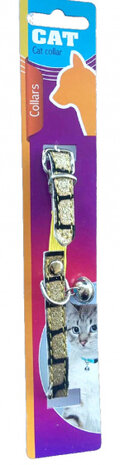 kattenhalsband 23-27 cm kunstleer goud/zwart