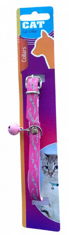 kattenhalsband glitter 23-27 cm kunstleer roze/zilver