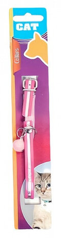 kattenhalsband 23-27 cm kunstleer roze/zilver