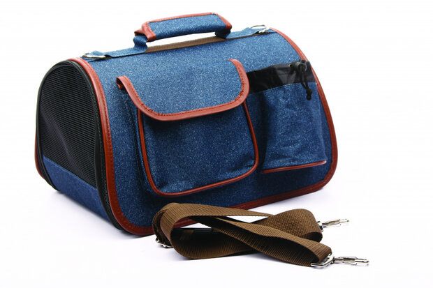 draagtas hond 35 x 23 x 21 cm polyester blauw/bruin