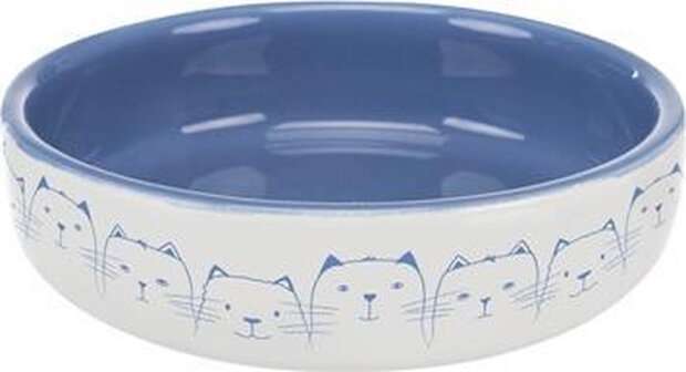 kattenvoer- en drinkbak  15 cm keramiek blauw/wit