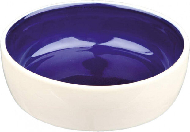 voer- of drinkbak 13 x 4,5 cm keramiek blauw/cr&egrave;me