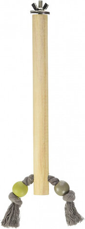vogelzitstok hout met touw 23,5 cm hout wit