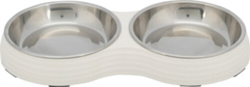 kattenvoerbak 27 x 14 x 3 cm melamine/RVS wit 2 x 200 ml