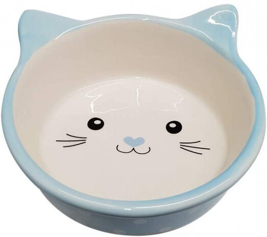 kattenvoerbak Polka 300 ml keramiek cr&egrave;me/blauw