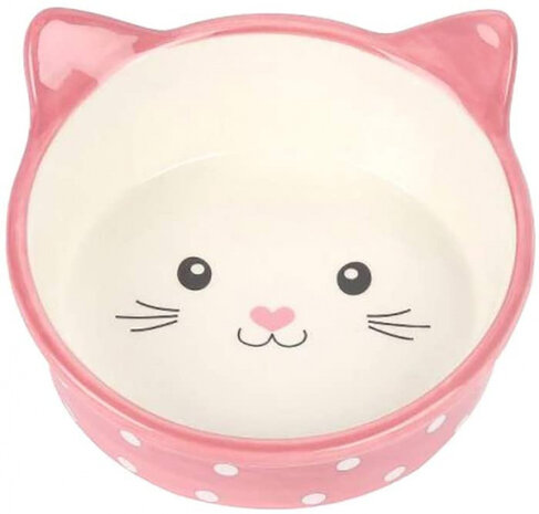 kattenvoerbak Polka 300 ml keramiek cr&egrave;me/roze