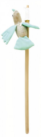 kattenspeelhengel met vogel 35 cm hout groen