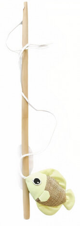 kattenspeelhengel met vis 35 cm hout geel